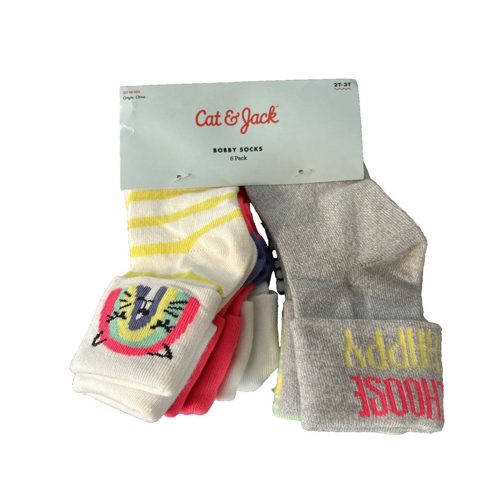 Cat & Jack Toddler Bobby Socks Colorful, 6 Pairs, Size 2T-3T NEW